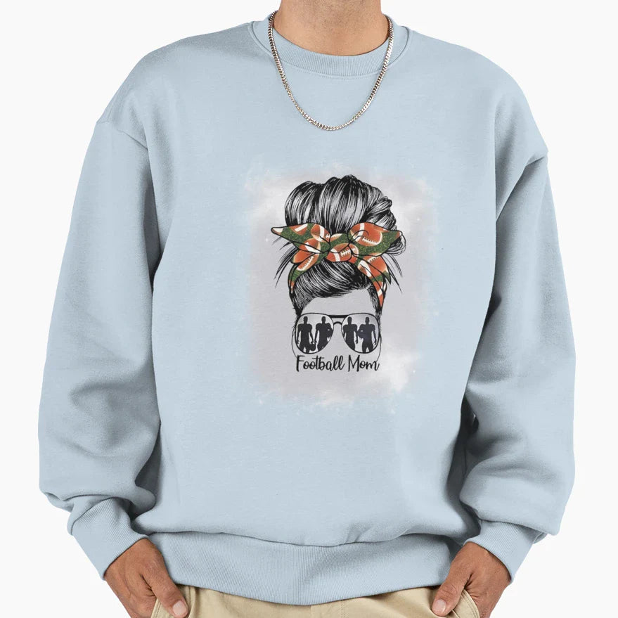 Womans Football Mom Messy Bun T-Shirt - Streetwear Style Men Women
